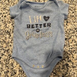 Kidgets Light Blue Baby One-Piece with 'Life is Better at Grandma's' Print